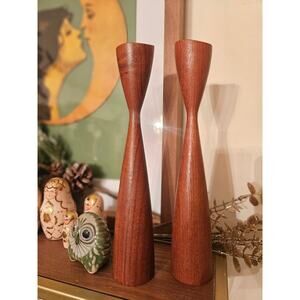 MCM Vintage Danish Teakwood Candle Sticks – Pair